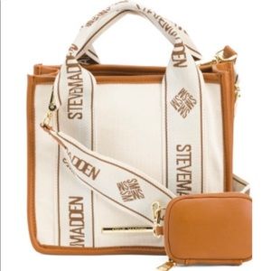 STEVE MADDEN Bwebber tiktok Viral canvas tote purse crossbody Natural Tan Color
